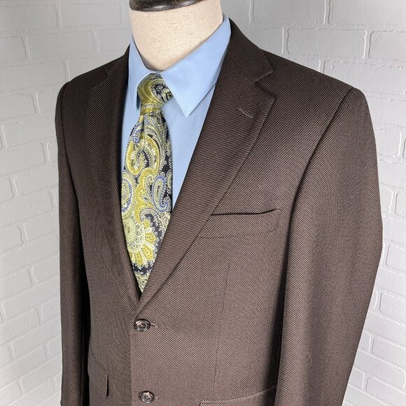 Pronto Uomo Blazer Men 38R Brown Classic Career‎ Polyblend Double Vent Jacket - Picture 1 of 15